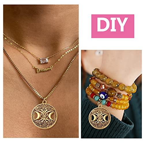 BronaGrand 20pcs Antique Golden Tree of Life Charms Pendants with Pentagram Triple Moon Tibetan Alloy Round Pentacle Charms Vintage Tree Dangle Pendants for DIY Craft Jewelry Making