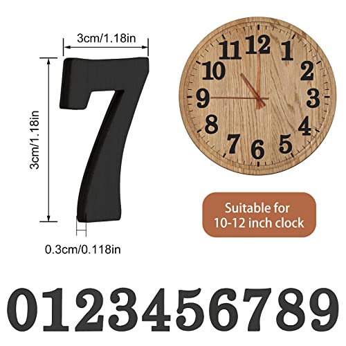 Jetec 75 Pieces Wooden Numbers in 5 Sets, Wooden Arabic Clock Numbers with Adhesive for Clock DIY Decoration (Black)