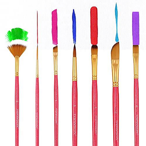 Transon Artist Paint Brush Set of 12 for Acrylic Watercolor Gouache Oil Craft Painting Pink