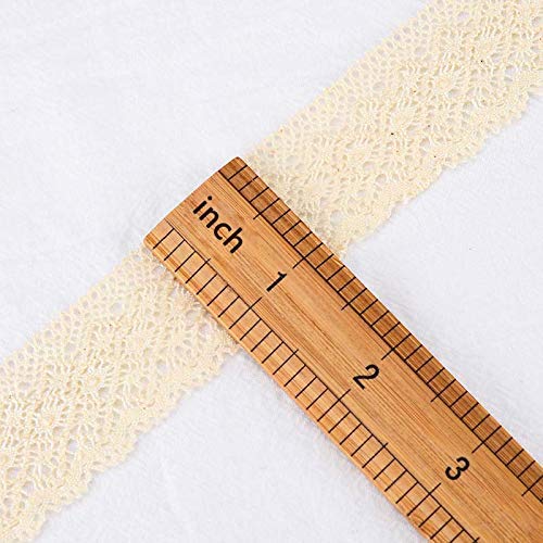 VU100 Cotton Lace Edge Trim Ribbon 1-1/4 Inch for Sewing, Crochet Vintage Lace Ribbon Beige, for DIY Crafts Gift Wrapping Card Making(10 Yards)