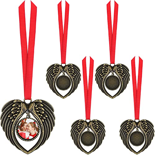 5 Pieces Christmas Angel Wing Sublimation Ornament Xmas Blanks Hot Transfer Printing Sublimation Wing Ornament Angel Wing Pendants for Christmas Tree Decor Xmas Party Decorations (Gold)