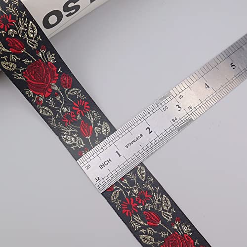 IDONGCAI Rose Flowers Jacquard Ribbon Black Woven Lace Trim Embroidery DIY Craft Accessories 1.3" Wide 10Yards…