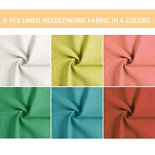 Embroidery Fabric-6 Pcs 6 Solid Colors Linen Needlework Fabric Cross Stitch Cloth for DIY Art Craft Handwork …