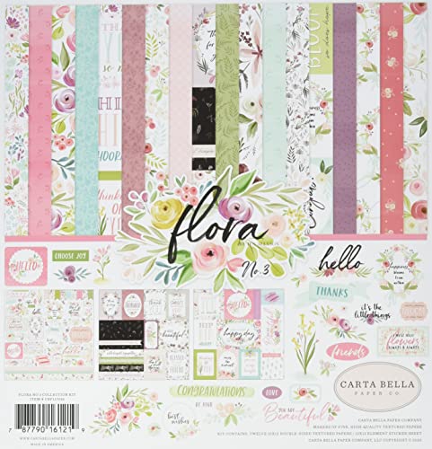 Carta Bella Paper Company Flora no.3 Collection Kit paper, teal, pink, purple, green, blue, 12-x-12-Inch