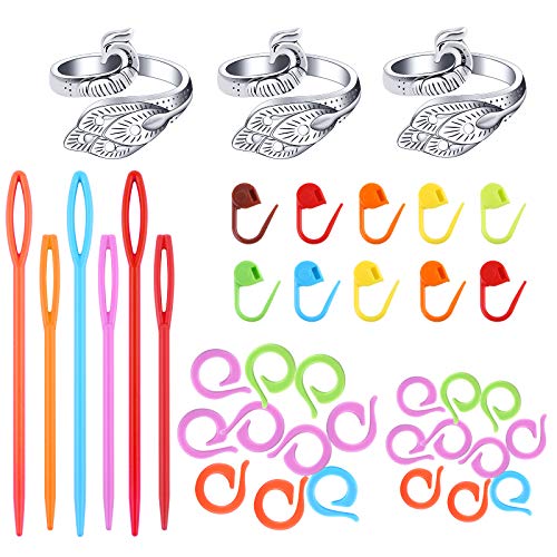Locking Stitch Markers, 20 Pcs Large Stitch Marker Rings, Adjustable Knitting Loops, 3 pcs Large Eye Plastic Sewing Needles for Weaving and Sewing DIY and Handmade Crafts
