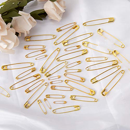 LUTER 250 Pieces 6 Sizes Safety Pins Large and Small Safety Pins Durable, Rust-Resistant for Art Craft Sewing Jewelry Making Home Office Use (Gold)