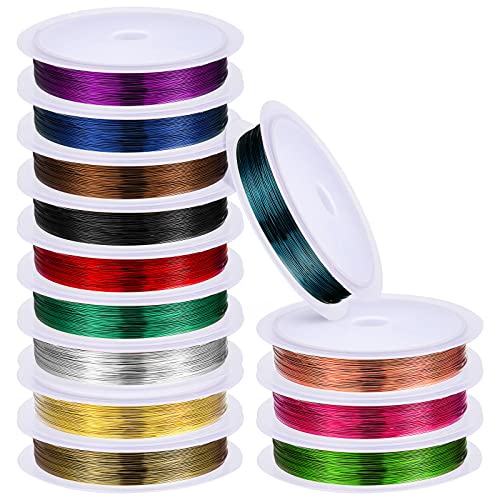 Hotop 13 Rolls Jewelry Beading Wire 26 Gauge Colorful Craft Tarnish Resistant Copper Flexible Metal for Making Crafting, 142 Yards in Total, Colors