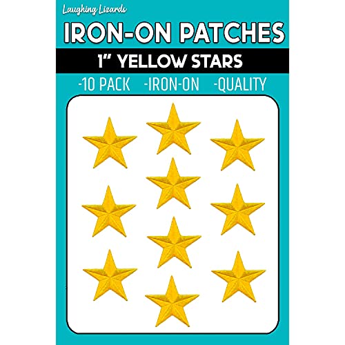 One Inch Star Patches, (10-Pack) Iron On Star Embroidered Patch Applique Embellishments for Clothing, Jackets, Backpacks, and Decorations (Yellow, 1")
