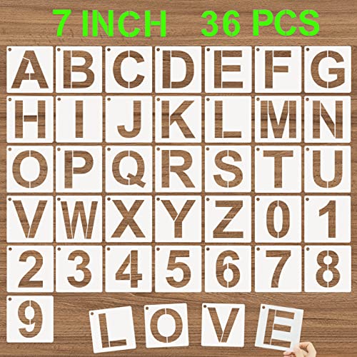 DZXCYZ Alphabet Letter Stencils 7 Inch, 36 Pcs Reusable Plastic Letter Numbers Templates, Art Craft Stencil for Painting on Wood, Wall, Glass, Fabric, Rock, Chalkboard, Signage