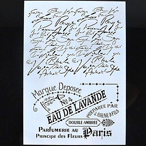 DIY Decorative French Script Stencil Template for Painting on Walls Furniture Crafts (A2 Size)