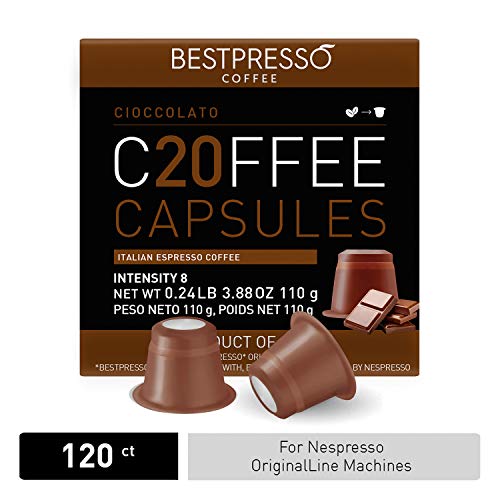 Bestpresso Coffee for Nespresso Original Machine 120 pods Certified Genuine Espresso Chocolate Blend (Medium Intensity) Pods Compatible with Nespresso Original 60 Days Satisfaction Guarantee