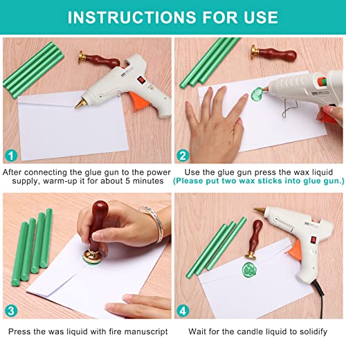 Sealing Wax Sticks 12P with Glue Gun, Luxiv 5.4" Sealing Wax Sticks 10MM Fire Manuscript Glue Gun Wax Seal Stamp for Wedding Invitations, Envelopes Sealing, Package Decoration Seal Wax Sticks (Green)