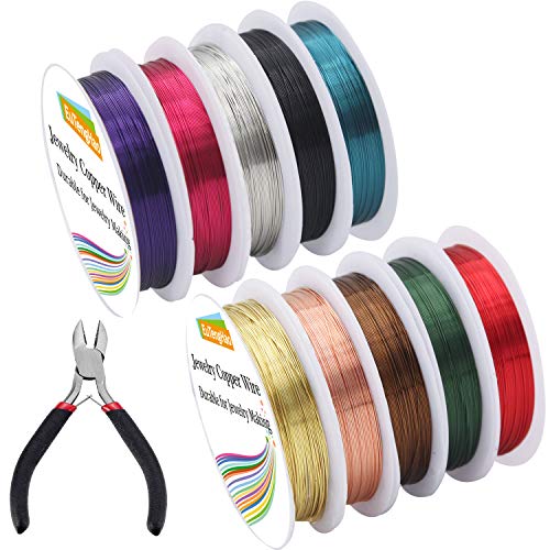 EuTengHao 10 Packs Jewelry Copper Wire Craft Jewelry Beading Wire for Bracelet Necklaces Earring Jewelry Making Supplies (10 Colors,26 Gauge)