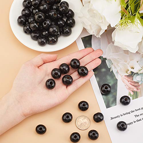 PandaHall 100pcs Black Wooden Beads, 20mm Round Loose Beads Smooth Painted Spacer Beads for Bracelet Necklace Jewelry, Macrame, Garland, Home Wall Hanging Decor, Hole 4.5mm