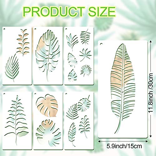 12 Pieces Reusable Fern Leaf Painting Stencils Tropical Palm Turtle Leaf Wall Stencil Flexible Botanical Leaves Template Set Crafts DIY for Furniture Canvas Wood Plank (6 x 12 Inches)