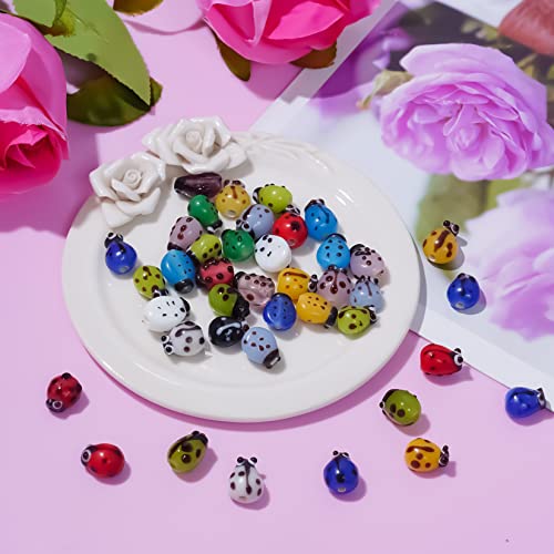 40Pcs Ladybug Beads Mixcolors Ladybug Lampwork Glass Beads Loose Spacer Beads for Jewelry Making DIY Handmade Crafts