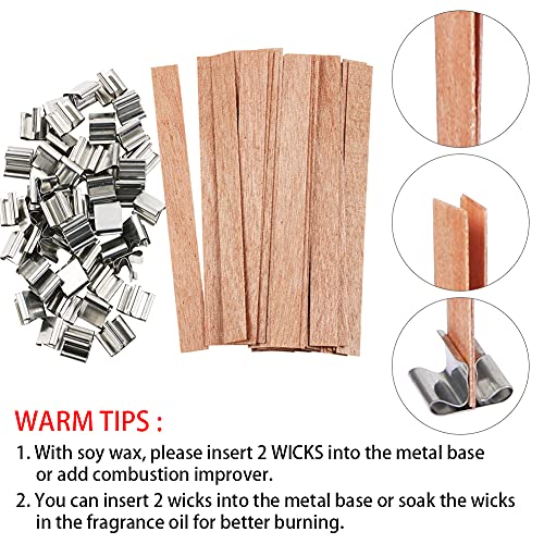 Wooden Candle Wicks, 200 Pieces 5.1 X 0.5 Inch Smokeless Natural Wood Candle Wicks with Iron Stand Candle Cores for DIY Candle Making Craft (100 Sets)