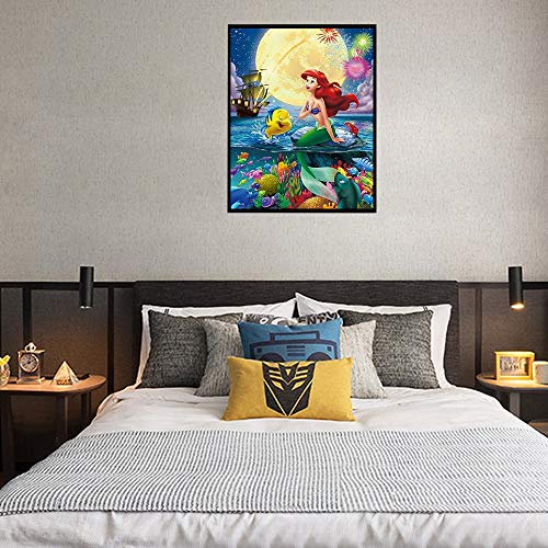 Little Mermaid Paint by Numbers Kits 16x20 Inch DIY 5D Diamond Canvas Painting by Number Mermaid Full Drill Crystal Rhinestone Diamond Embroidery Paintings Disney Princess Ariel Karyees