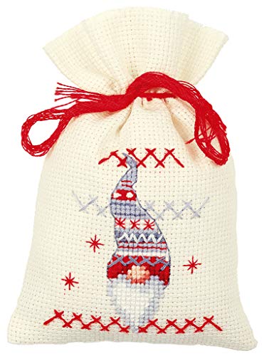 Vervaco Cross Stitch Bag Kit Christmas Gnomes (Set of 3) 3.2" x 4.8"