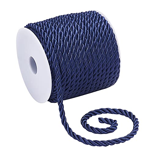 PH PandaHall 19.6 Yard Twisted Cord Rope 5mm 3-Ply Polyester Cord Decorative Twisted Cord Midnight Blue Silk Rope for Christmas Valentine Party Home Decor Gift Bag Curtain Upholstery Costume