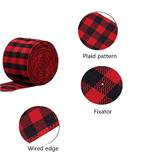 2.5 inch Christmas Burlap Plaid Ribbon,19.7 yd Red Black Wrapping Ribbon for Craft and Wreath