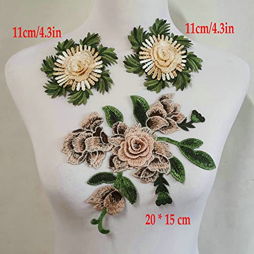 Embroidery Applique Chest Flower Embroidery Three Dimensional Hollow Out Manual Applique Sewing Lace Clothing Accessories (Light Brown)
