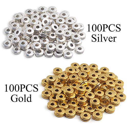 Metal Spacer Beads,200pcs Flat Round Disc Rondelle Spacer Beads Metal Rondelle Beads Spacers for Jewelry Making(6mm) - Silver and Golden