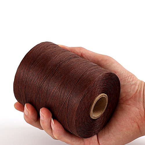 Dark Bown Large Spool Sewing Waxed Leather Thread 800 Meters 1mm with 2 Needles Leather Craft Hand Stitching Waxed Thread Cords AWL Shoes Bags Repair