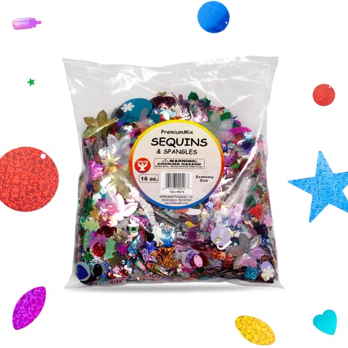Sequin & Spangle Variety Pack, Assorted Colors, Sizes & Shapes, Ideal for Crafting, Decoration, 16 Ounce Bag