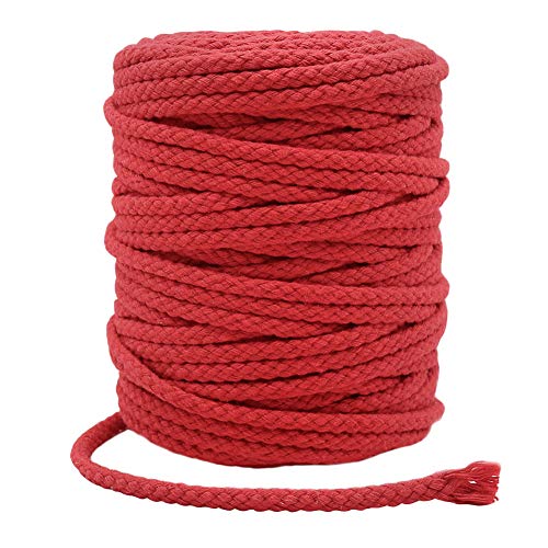 Tenn Well Braided Cotton Cord, 165 Feet 5mm Wide Cotton Macrame Rope for Plant Hangers Wall Hangings DIY Crafts (Red)