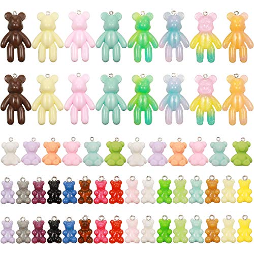60 Pieces Colorful Gummy Charms Mixed Bear Pendant Resin Bear Keychains DIY Craft Pendants for Jewelry Necklace Making Supplies