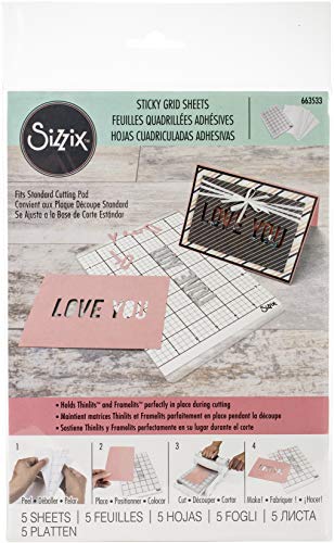 Sizzix Accessory Sticky Grid Sheets 6" x 8 1/2" 5 Pack, Multicolor 5