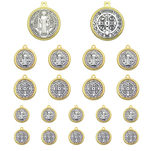20pcs Alloy Saint St Benedict of Nursia Patron Against Evil Medal Charm 13mm 22mm 34mm for DIY Jewelry Making