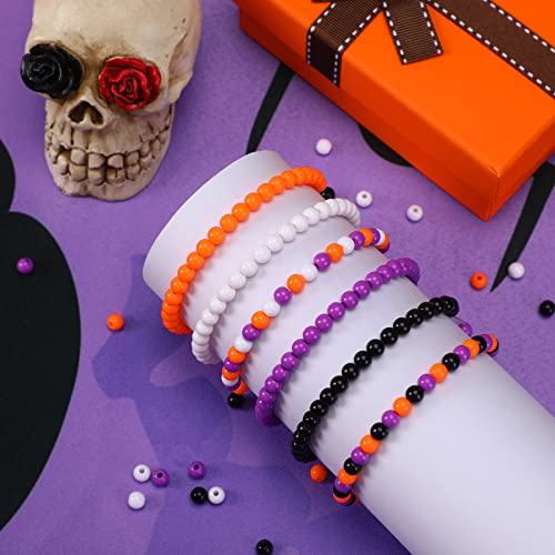 1500Pcs Halloween Beads for Jewelry Making Bracelets Crafts 6mm Round Plastic Small Halloween Spacer Beads Charms Orange Purple Black White DIY for Necklace Supplies