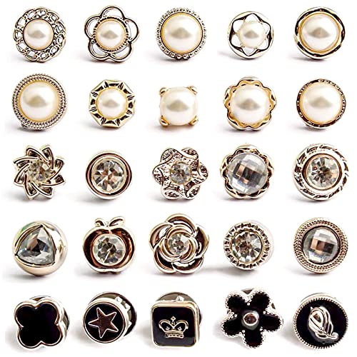 30 Pieces Women Shirt Brooch Buttons, Safety Cover Up Button Pin for Dress Cardigan, Pearl Rhinestones Mini Brooch Pins