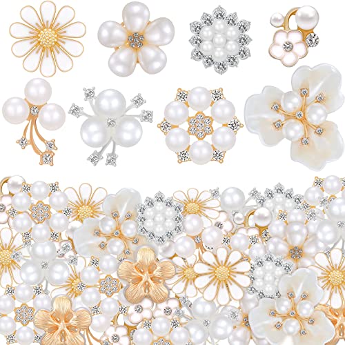 80 Pieces Rhinestone Buttons Embellishments Buttons Faux Pearl Buttons Flat Back Flower Rhinestone Buttons for Jewelry Making DIY Craft Wedding Party Home Decoration Hair Accessory (Vintage Style)