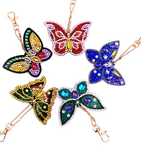 LVIITIS 5 Pieces DIY 5D Diamond Painting Kits for Adults and Kids Full Drill, DIY Keychain Pendant Kits for Butterfly Art Craf (Butterfly)