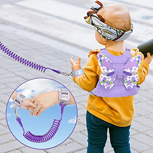 Toddler Harness Leash + Anti Lost Wrist Link, Accmor Kids Butterfly Harnesses with Children Leashes, Cute Baby Leash Walking Assistant Wristband Strap Tether for Girls Outdoor (Purple)
