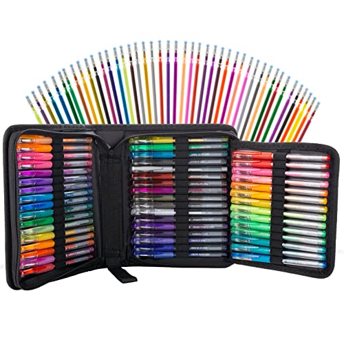 96 Color Artist Glitter Gel Pen Set, includes 48 unique Glitter Gel Pens, plus 48 Matching Color Refills, More Ink Largest Non-Toxic Art Neon Pen for Adults Coloring Books Craft Doodling Drawing