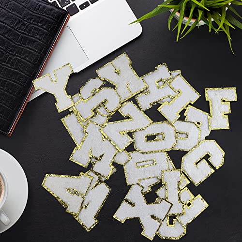 Iron on Letters Chenille Letter Patches Varsity Letter Patches A-Z Glitters Alphabet Patches 2 Pcs White Repair Patches for Clothing Shirts Hats Jeans Bags Decorative (I)