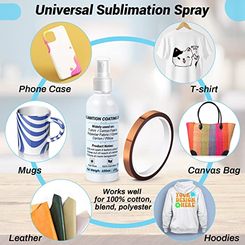 Sublimation Spray Coating for Cotton Shirts, Sublimation Spray Glue with Heat Resistant Tape for Polyester Fabric Carton Blanks Tote Bag, Super Print Adhesion & Quick Dry Waterproof High Gloss Finish