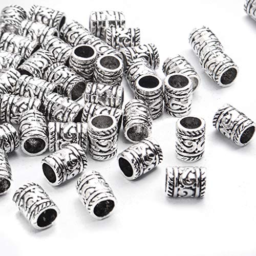 BronaGrand 100pcs Antique Silver Spacer Beads Large Hole Beads Charms Hollow Tube Bead for DIY Necklace Bracelets