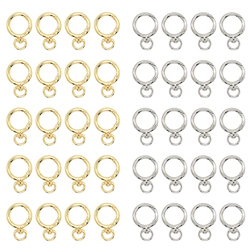 40 pcs Round Spring Snap Hooks Swivel Ring, Eyelet O Rings Buckles Clips Trigger Keyring Buckle for Bags Purses Keychain DIY Accessory (Silver and Gold)