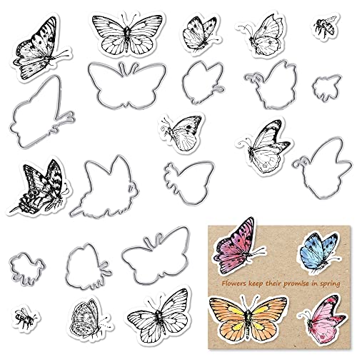 Butterfly Stamps and Dies for Card Making, Insect Bee Cutting Die and Clear Stamps for Bullet Journal DIY Scrapbook Decoration Handmade Crafts Notebook