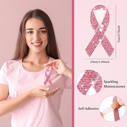 36 Pcs Pink Ribbon Breast Cancer Awareness Patch Chenille Iron on Patches Self Adhesion Rhinestone Patch Sew on Embroidered Patches for Clothes Jeans DIY (Rhinestone)