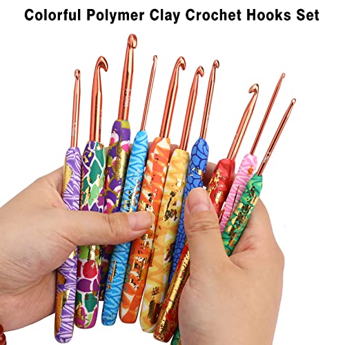 10sizes Crochet Hook Set for Arthritic Hands, Cute Crochet Needles for Crocheting Art Aluminum Soft Grip Comfortable Knitting Hook for Yarn Craft Crochet Kit for Beginner