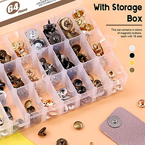 Wokape 65Pcs 4 Colors 14mm and 18mm Round Strong Magnetic Button Clasps Snaps Assortment Kit, Button Clasps Closure Purse Handbag with Washer Perfect for Nickel DIY Craft Set