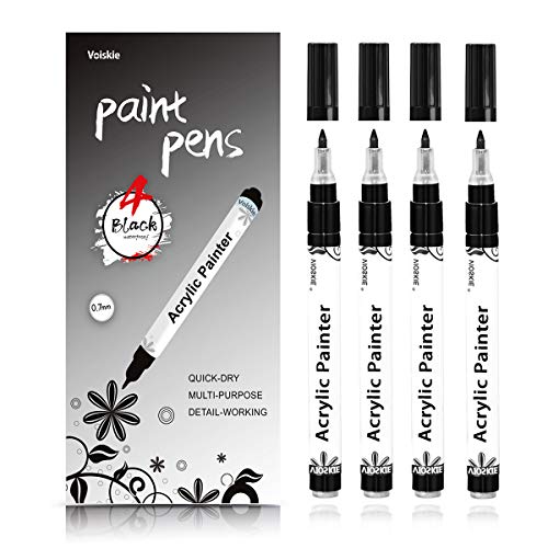 Black Paint pens,4 Pack 0.7mm Acrylic Black Permanent Marker,Black Markers for rock painting,stone,ceramic,glass,fine tip black marker,black acrylic paint markers