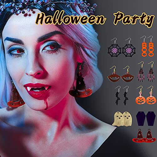 9 Pairs Halloween Earring Resin Moulds Halloween Dangle Earring Pumpkin Bat Spider Web Shape Earring Silicone Mould Decorating Tool with Earring Hook Open Jump Ring for Women Girl DIY Craft