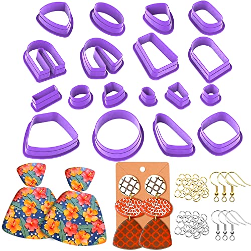 Mity rain Polymer Clay Cutters, 118Pcs Clay Earring Cutters Kit , 18 Shapes Plastic Clay Cutters for Polymer Clay Jewelry Making with Earring Cards, Earring Hooks, Jump Rings